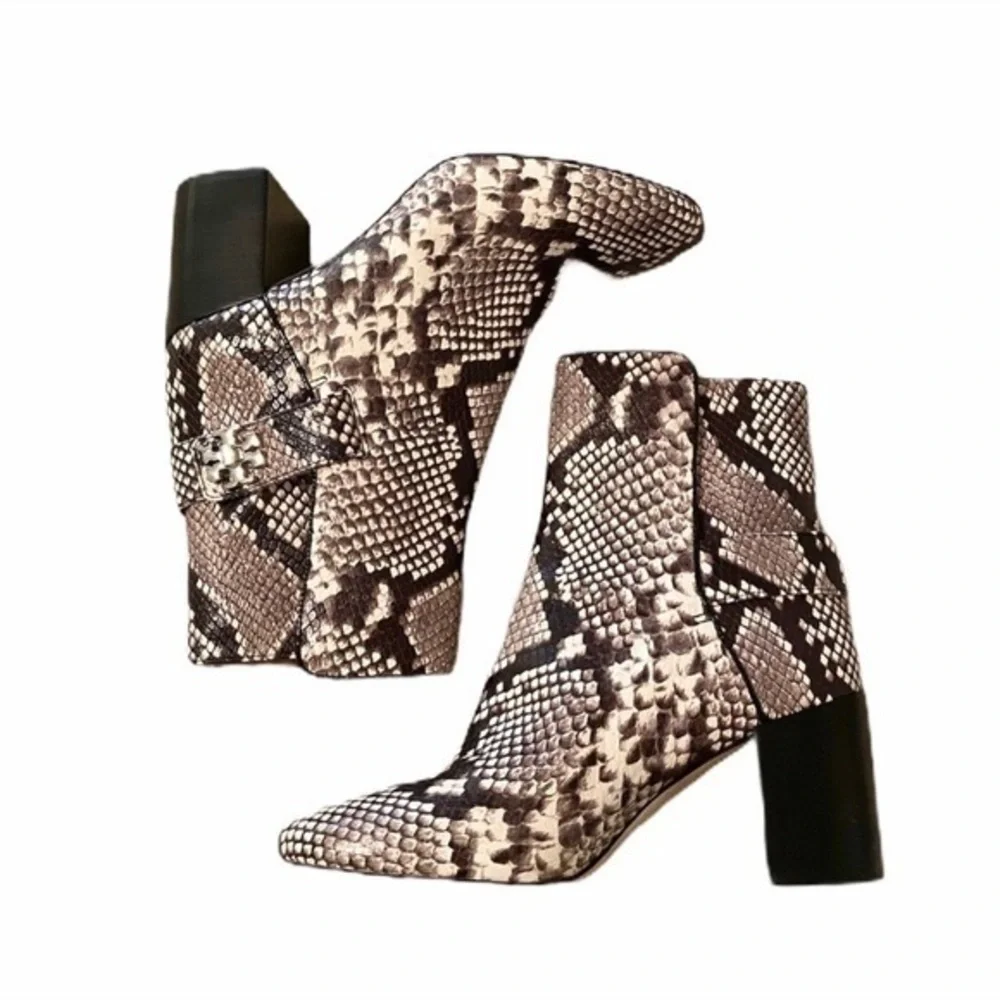 Tory‎ Burch Kira Snakeskin Exotic Print Embossed Luxe Leather Ankle Boots